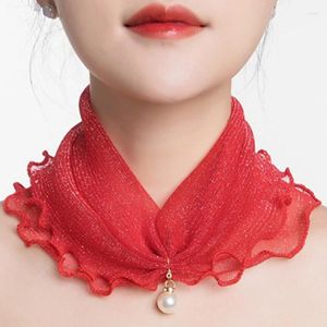 Sjaals Mode Halskraag Effen Glanzend Verscheidenheid Loop Sjaal Ruche Kant Parel Hanger Chiffon Bandana Hoofdband