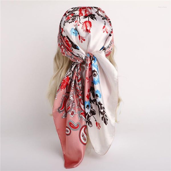 Bufandas Moda Paisley Print Hijab Bufanda para mujer Lujo 90 cm Satén Seda Diadema cuadrada Lady Neckerchief Summner Shawl Wraps