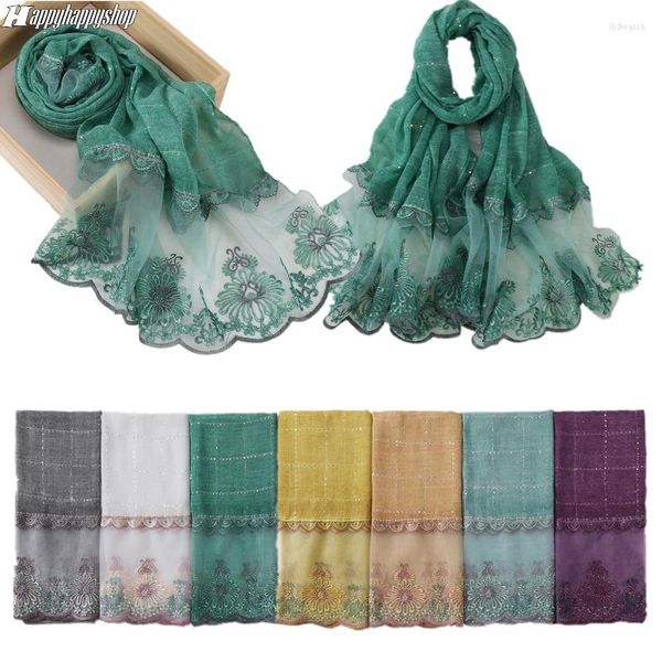 Foulards Mode Patchwork Écharpe Dubai Party Brodé Tête Turban Musulman Wraps Hijab Bandeau Femmes D'été Châles