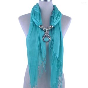 Foulards Mode Pendentif Calaite Alliage Bijoux Écharpe Collier Fil Coton Serviette De Plage Gland Châle Pashmina