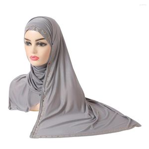 Sjaals Fashion Plain Jersey Hijab Crystal Edge Scarf Vrouwen sjaal moslimhoofdscarf islamitisch