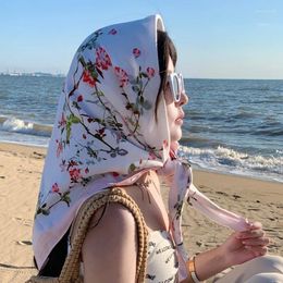Sjaals mode polka bloemen ketting vierkant zijde satijnen sjaals sjaals hoogwaardige wrap strand deksel stal bufandas moslim hijab