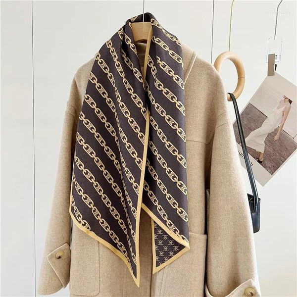 Bufandas Moda Estampado Chales de doble cara Mujeres Bufanda larga Bufandas de lana de seda Cuello de invierno Foulard Anillo Ponch