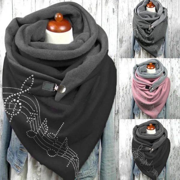 Bufandas Moda Impresión Invierno para mujer Botón Wraps Casual Cálido Terciopelo Bufanda Chales Manta Cuello Femenino Hijab Foulard