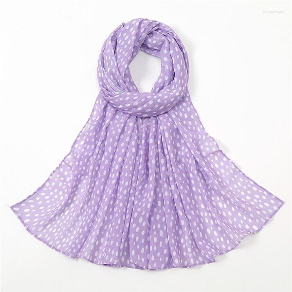 Foulards De Mode Violet À Pois Bulle En Mousseline De Soie Instant Hijab Lady Couverture De Plage Doux Châles Et Wraps Résistant Au Soleil Musulman Sjaal 180 70Cm