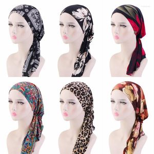 Foulards Mode Ramadan Musulman Élastique Hijab Chapeaux Chapeaux Femmes Africaines Imprimé Léopard Bandanas Florals Longue Queue Turban Cap Bonnets