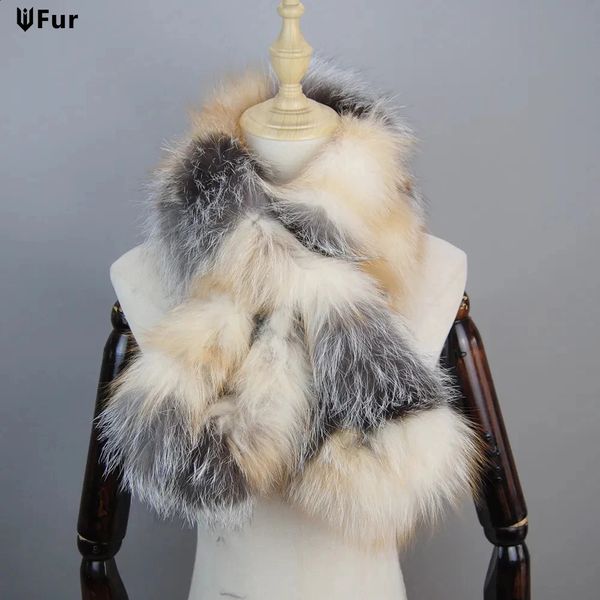 Bufandas Moda Real Fox Fur Bufanda Cuello Anillo de piel Silenciador Mujeres Piel Estola Cuello Calentador Bufanda Mantón Cabo Hombres para amante Regalo de Navidad 231214