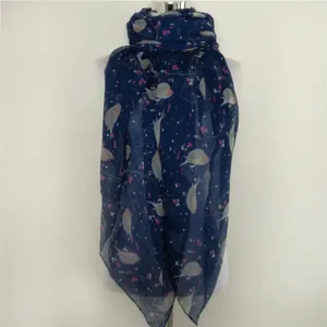 Foulards Foulard de mode pour femmes Animal doux Viscose ciel bleu blanc oiseau imprimé Foulards Snood dames Foulard