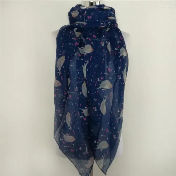 Bufandas Bufanda de moda para mujeres Animal Suave Viscosa Cielo Azul Blanco Bird Print Foulards Snood Ladies Foulard