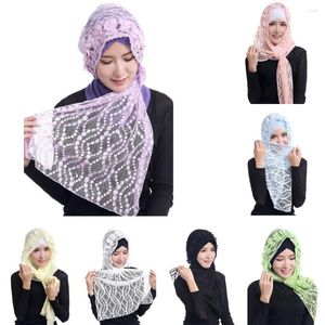 Sjaals Fashion Sjawl Lace Bloem Veil Bandana Gebed bruiloft Mantilla Kapel Wit geborduurde hijab Vrouwen