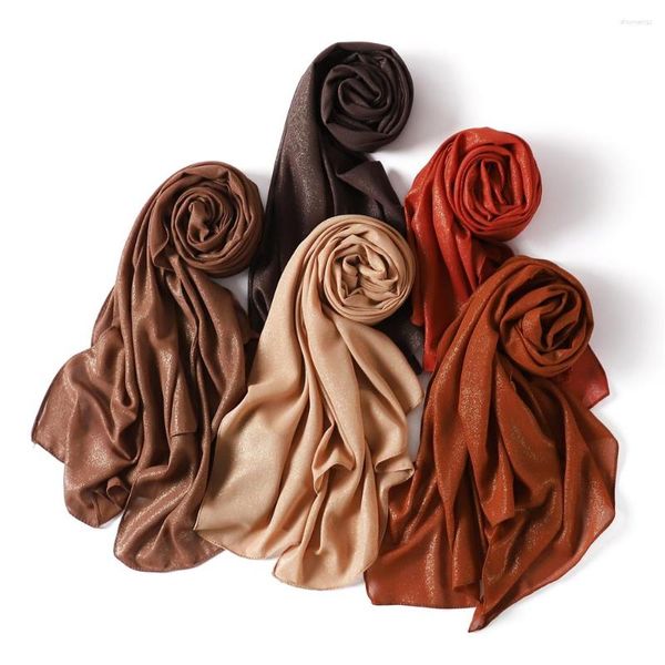Foulards mode saupoudrer or mousseline de soie écharpe plaine longue châle femmes luxe bandeau Hijabs musulman Pashmina grande taille Hijab Jersey
