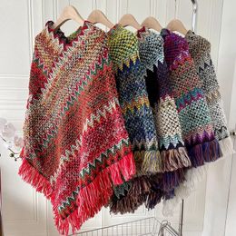 Sjaals Mode gestreepte kwastje poncho gebreide katoenen sjaal dames etnische sjaal herfst warm houden reizen 65 70 cm 231007