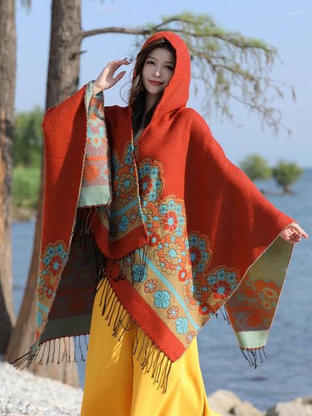 Foulards Mode Hiver Boho Écharpe Femmes Dames Couches Ponchos Chaud Femelle Épais Chales Capa Para Mujer Pashmina Cape Wrap Châle