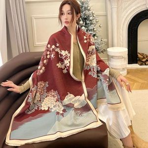 Bufandas Moda Invierno Cálido Cashmere Shawl Bufanda para mujeres Impresión floral Pashmina Abrigo grueso Femal Poncho Echarpe Bandana