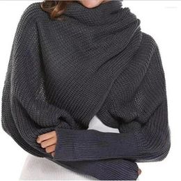 Foulards Mode Hiver Chaud Couleur Solide Tricoté Wrap Écharpe Crochet Épais Châle Cape Avec Manches Pour Femmes Et Hommes Manches