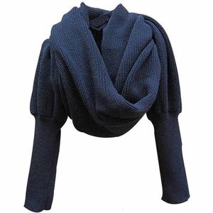 Sjaals Mode Winter Warm Effen Kleur Gebreide Wrap Sjaal Gehaakte Dikke Sjaal Cape met Mouw voor Dames en Heren Sjaal met Leeves 230904