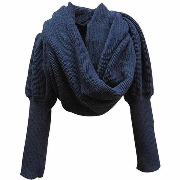 Bufandas Moda Invierno Cálido Color Sólido Punto Wrap Bufanda Crochet Grueso Mantón Cabo con Manga para Mujeres y Hombres Bufanda con Leeves 230825