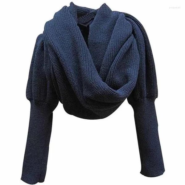 Foulards Mode Hiver Chaud Couleur Solide Tricoté Wrap Écharpe Crochet Épais Châle Cape Avec Manches Pour Femmes Et Hommes Leeves