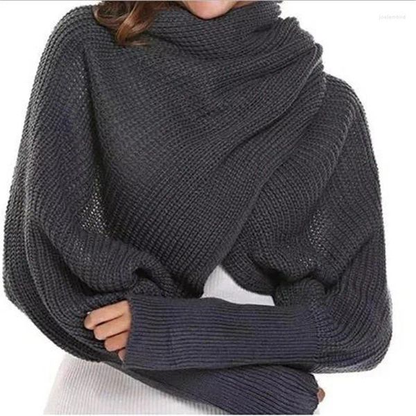 Bufandas Moda Invierno Cálido Color Sólido Punto Wrap Bufanda Crochet Grueso Mantón Cabo con manga para mujeres y hombres Mangas