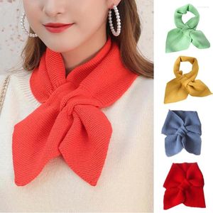 Écharpes Mode Femmes Bowknot Croix Tricoté Anneau Cou Femme Automne Hiver Couleur Unie Élastique Doux En Peluche Laine Écharpe Chaude