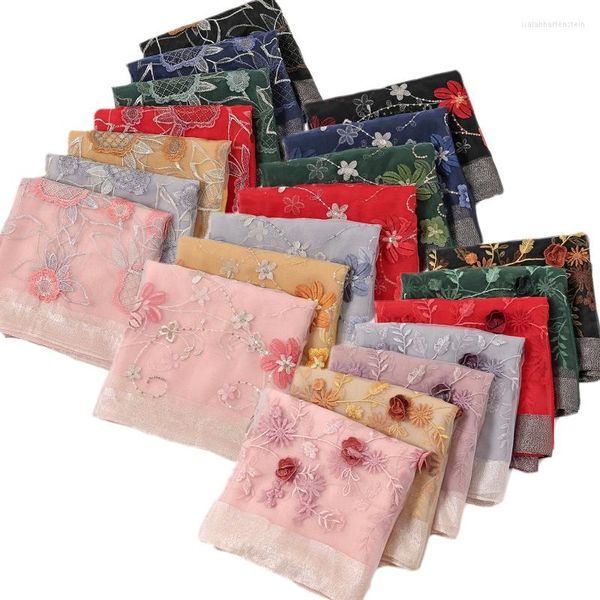 Foulards Mode Femmes Floral Dentelle Broderie Hijabs Parti Turban Musulman Foulard Châle Écharpe Wrap Tête Cou Couverture Voile Dame Accessoires