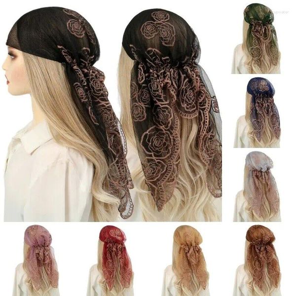 Bufandas Moda Mujeres Malla Pre Atado Turbante Cap Bordado Floral Hijab Cabeza Cubierta Bufanda Wrap Transpirable Chales Accesorios para el cabello Africano