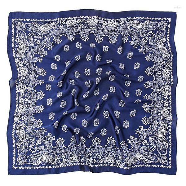 Foulards Mode Femmes Bleu Marine Noix De Cajou Floral Carré Soie Châle Écharpe Dame Imprimer Doux Wraps Bufandas Musulman Hijab 70 70Cm