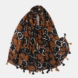 Sjaals Mode Vrouwen Paarse Polka Bloemen Kwastje Viscose Sjaal Sjaal Dame Hoge Kwaliteit Wrap Pashmina Stole Bufandas Moslim Hijab Snood