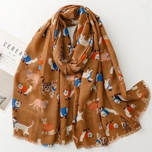 Foulards Mode Femmes Écharpe Dessin animé Animal Modèle Designer Printemps Été Automne Hiver Coton et Hijab Main Warp