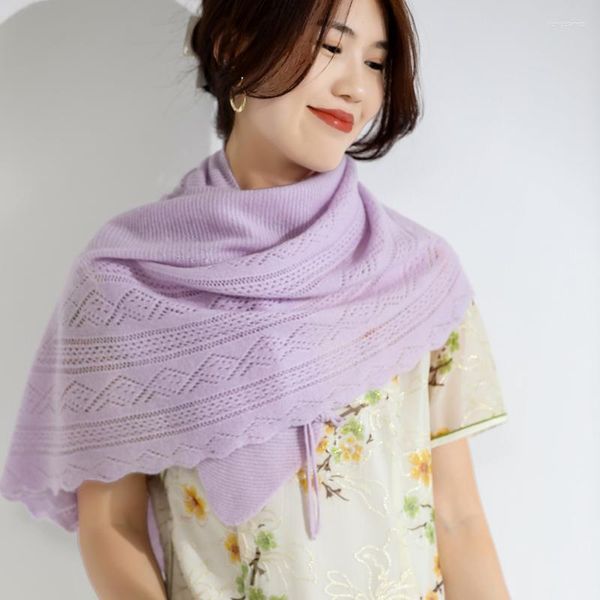 Écharpes à la mode et à la mode vente femmes châle évidé ordinateur tricoté 100 Pure laine écharpe Style mince