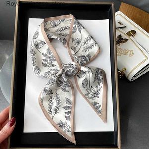 Foulards Foulard bandeau imprimé à la mode pour femme encolure cravate sac écharpe satin moulant foulard femme Foulard fleur bande 2024 nouveau modèle Q240326