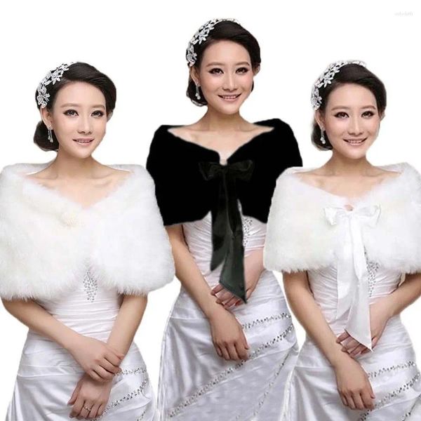 Foulards Fausse Fourrure Peluche Bowknot Châle Perle Style Coréen Mariée Épaule Faux Collier Robe Doux Cape Arc