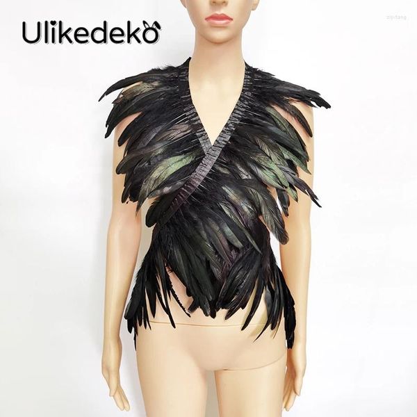 Bufandas de plumas para mujer, chal punk gótico, cadena corporal, ropa de carnaval, capa para fiesta, accesorios rave, decoración de bruja para Halloween