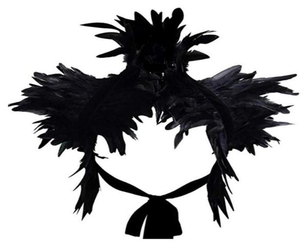 Bufandas de plumas encogiéndose de hombros, chal, cuello falso, abrigo de hombro, capa gótica con lazos de cinta, disfraz de Cosplay, bufanda para fiesta, WomenScarves6232507