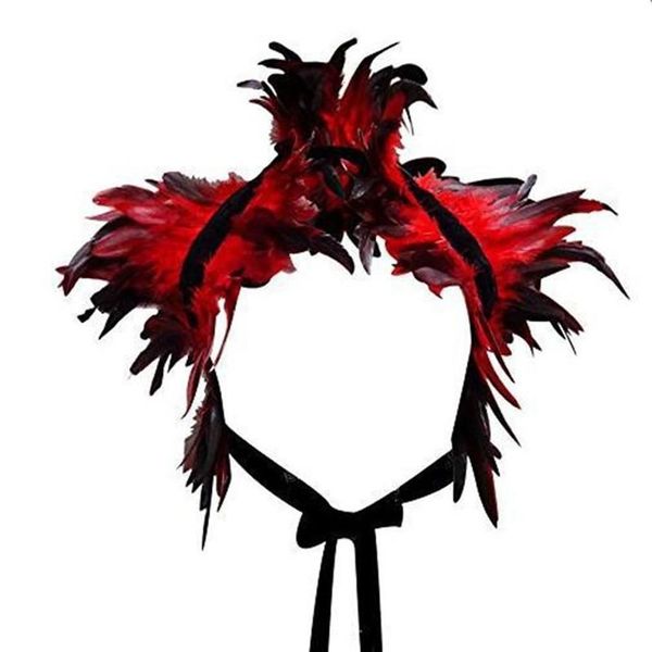 Bufandas de plumas encogiéndose de hombros, chal, cuello falso, envoltura de hombros, capa gótica con lazos de cinta, disfraz de cosplay, bufanda para fiesta, mujer 308f