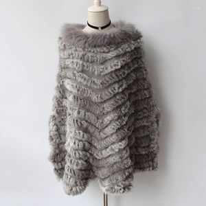Foulards femme Poncho en fourrure tricotée naturelle avec col 2023 grande taille vraies Capes et châles manchette de raton laveur