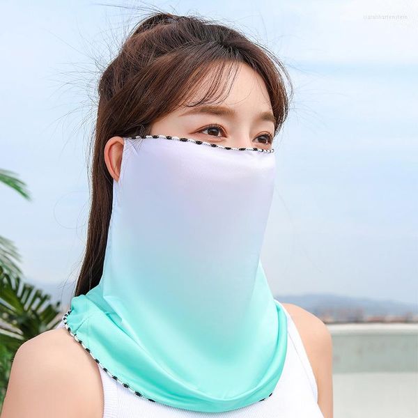 Foulards femme été soie crème solaire masque femmes suspendus oreille écharpe filles équitation en plein air Protection UV respirant cou garde voile