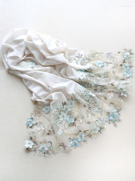 ¡Bufandas flotando flores como un sueño! Bufanda blanca blanca suave de luz blanca