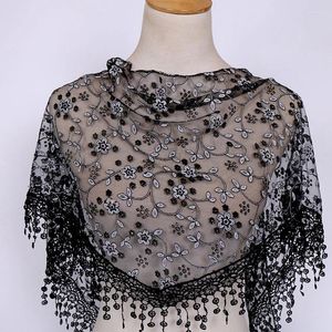 Bufandas Bordado floral Mantón de encaje Ahueca hacia fuera Capa transpirable Abrigo Triángulo Bufanda Mantilla Cubierta de cabeza para mujeres Pañuelo a prueba de sol