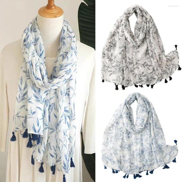 Craquins Floral Tassel Voile Long Scarf Summer Pachmina châles et enveloppe des étoles de hijab musulman falles mouches mous