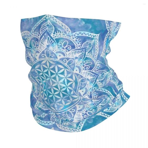 Foulards fleur de vie lotus bandana cou couverture imprimé aquarelle bleu masque écharpe multi-usage bandeau course unisexe adulte coupe-vent