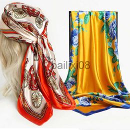 Sjaals Bloemenprint Sjaal Zijde Vierkante Sjaal Voor Vrouwen Haarbanden Halsdoek Vrouwelijke Hoofd Wraps Hoofdband Foulard Satijn Hijab Bandana J230703