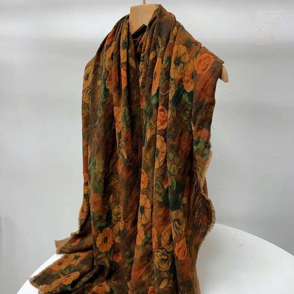 Bufandas Flor Impreso Estilo Retro Bufanda Cuadrada Ampliada Para Mujer Primavera Y Otoño Mantón Protección Del Cuello Cálido