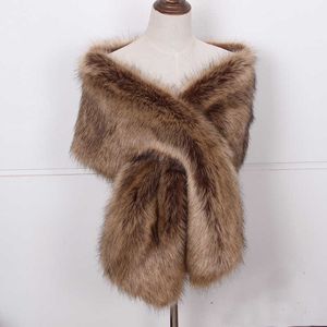 Sjaals Fox Fur Women Wraps Long Pluche Tippet For Woman Large Luxury Scarf Cloak Party Dress Fluffy SHL Poncho Bride Y2209