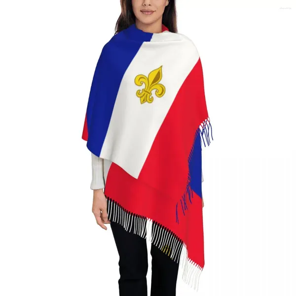 Bufandas Francia Fleur De Lis Chales Envolturas Para Mujer Cálido Grande Bufanda Larga Lily Flor Símbolo Bandera Francesa Borla Reversible