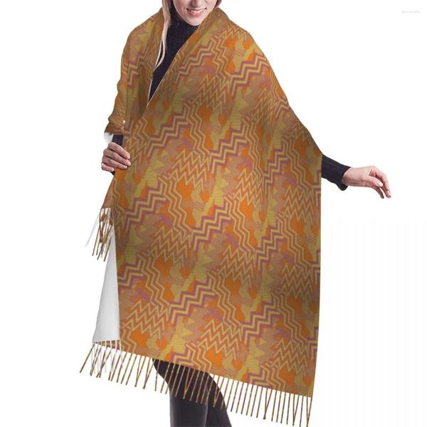 Bufandas gratis al azar Zigzag patrones sin costuras borla bufanda mujeres suave bohemio moderno geométrico chales envuelve dama invierno
