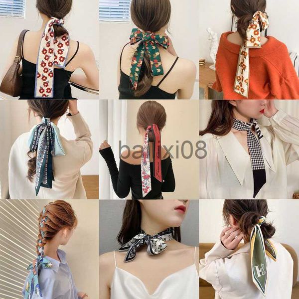 Foulards français foulard en soie bandeau filles tressé arc long ruban net tête rouge corde attachée cheveux streamer ins coréen cheveux cessoires J230703