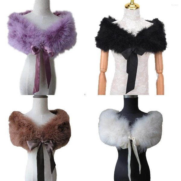 Bufandas Genuine Marbou Fur Real Avestruz Feather Shrug Chales Wraps Cape Novia Accesorios de boda para mujeres