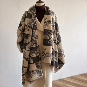 Sjaals Geometrisch Colorblock Ontwerp Winter Kasjmier Sjaal Voor Dames Mode Warme SjaalWraps Pashmina Halsdoek Poncho Kwastje Bufandas