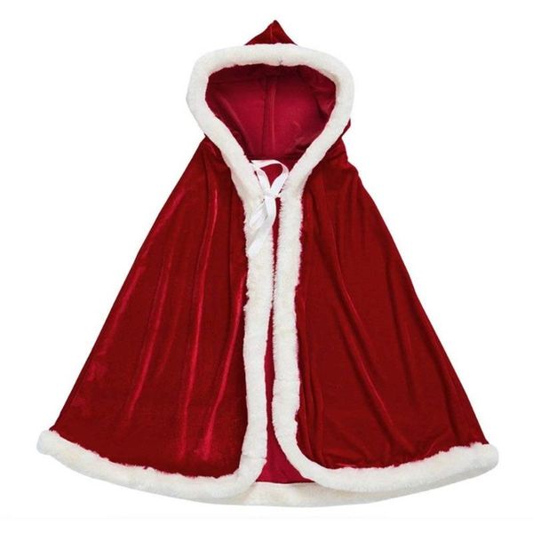 Foulards Filles Fête De Noël Cape Claus Santa Noël Velours Cape À Capuchon Robe Avec Garniture De Fourrure 47 Pouces De Long Wrap Accessoires De Costume